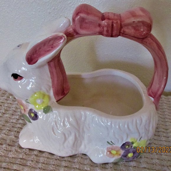 World Bazaar Accents Ceramic Bunny Basket Planter Easter Dcor World
